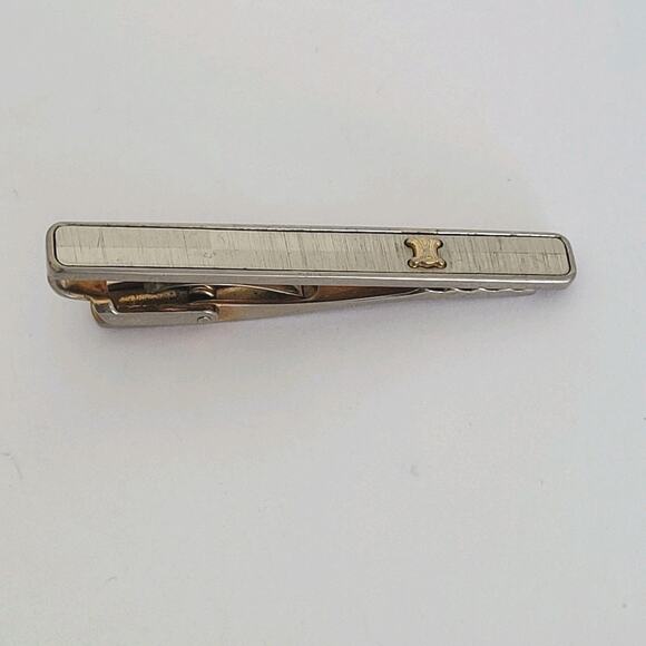 Celine Tie Bar Clip Clasp Silver Tone 2in Logo Vintage Fair Logo - Picture 1 of 7